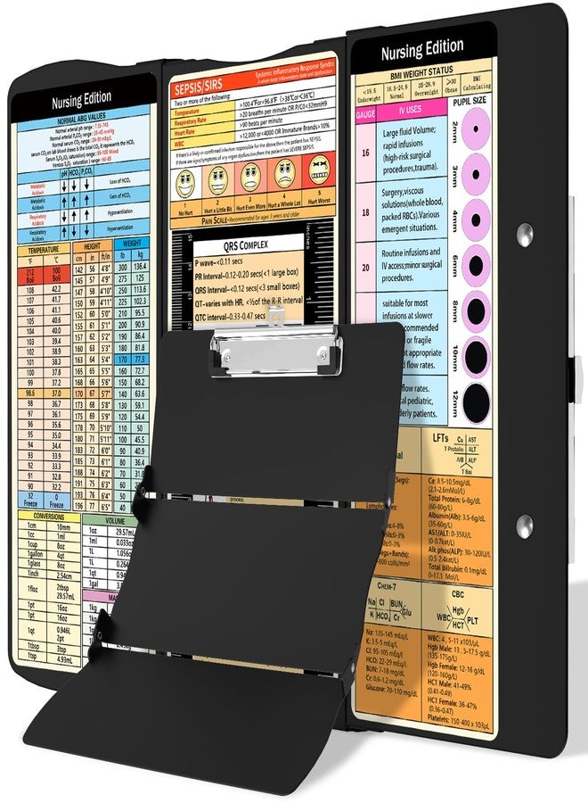 Trustnice Nursing Clipboard Foldable Clipboard Medical: Edition Cheat Sheets Aluminum 3 Layers Foldable Clipboards Nursing Pocket Size Profile Clip Nurse Clipboards Notepad for Nurses Students and Doctors - Image 1